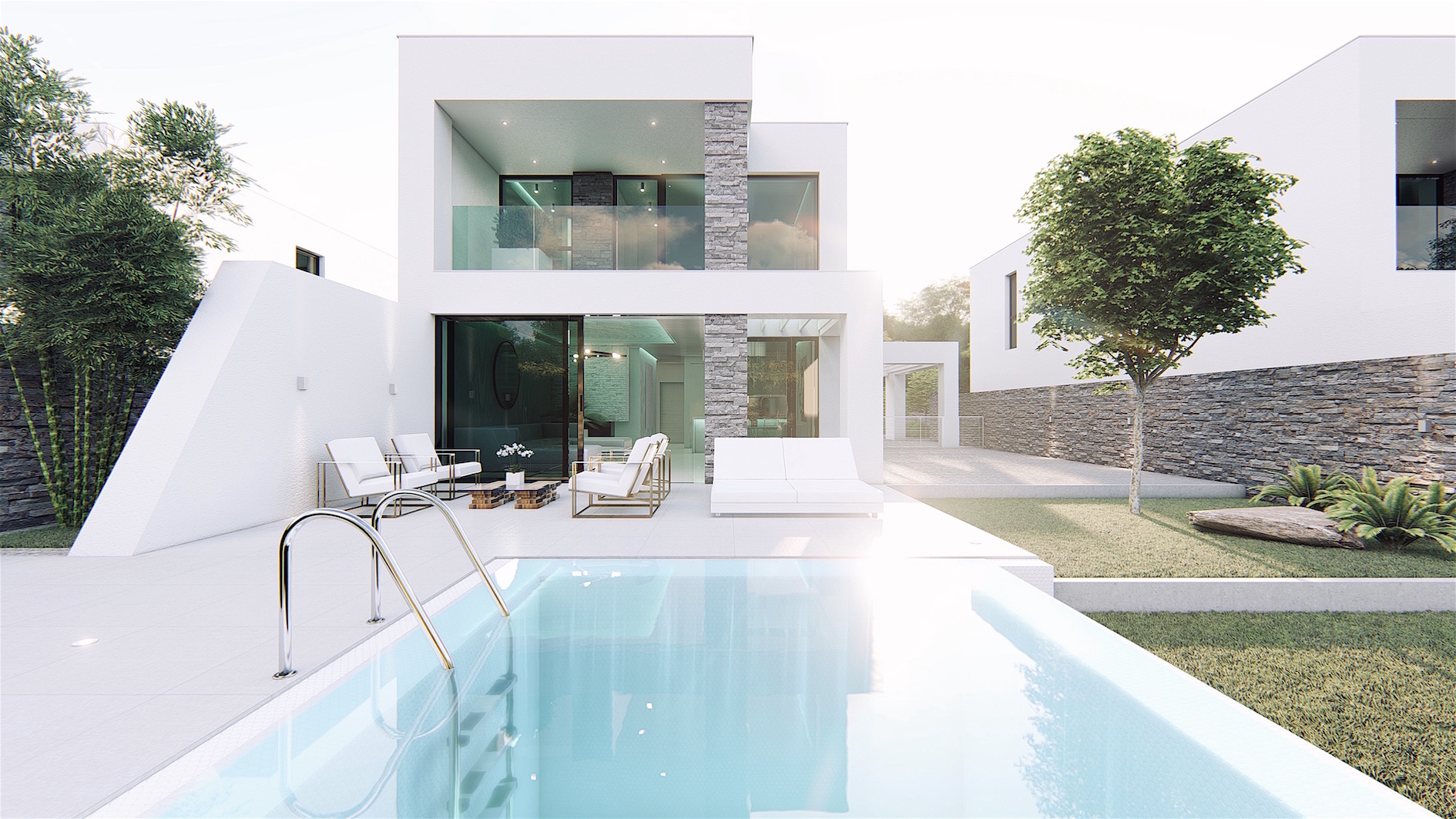 projekt rodinneho domu uzky pozemok small luxury villa